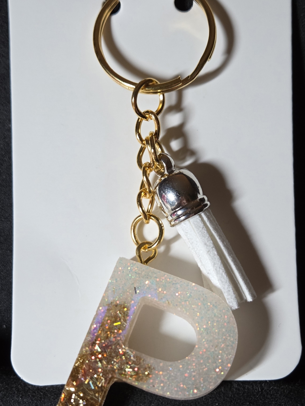 Gold & White Glitter 'P' Tassel Keychain - Unbranded